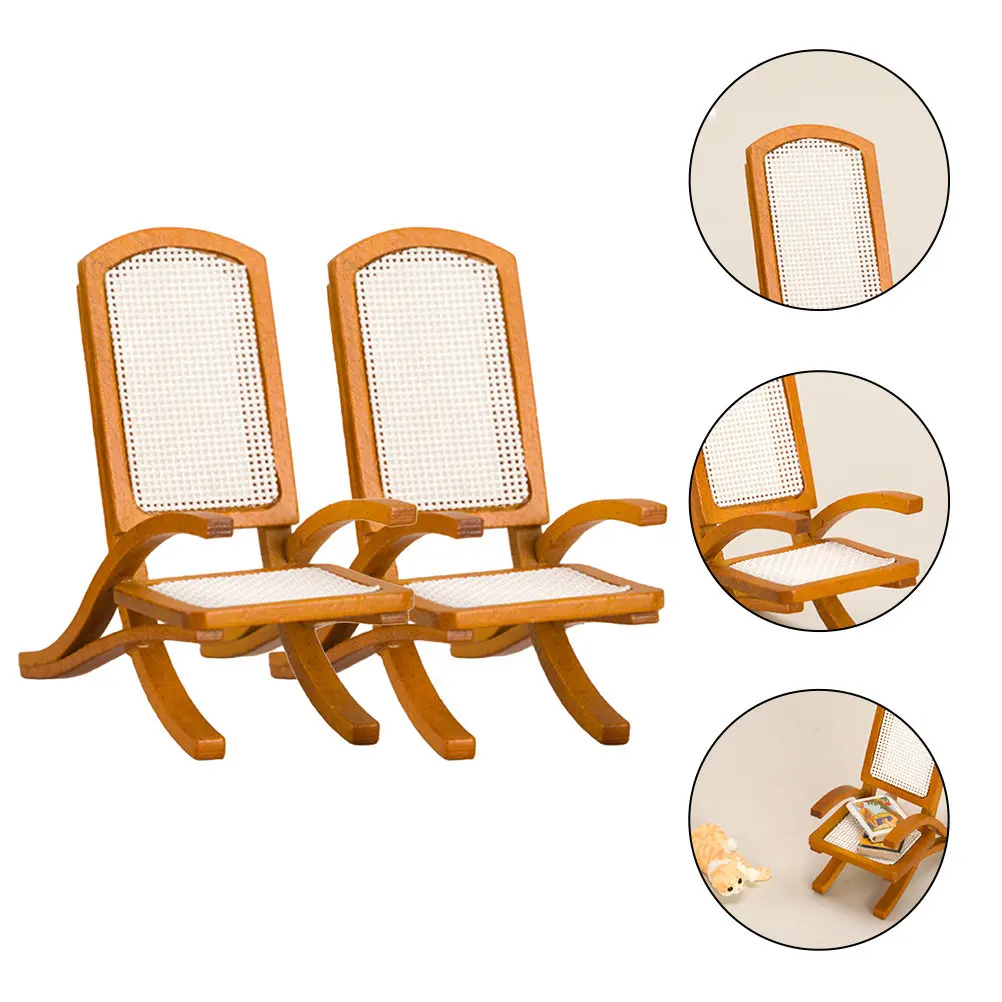 

2Pcs Miniature Vintage Armchair Tiny Wooden Bench for Mini House Decoration Micro Landscape Photography Prop Desktop DIY Craft