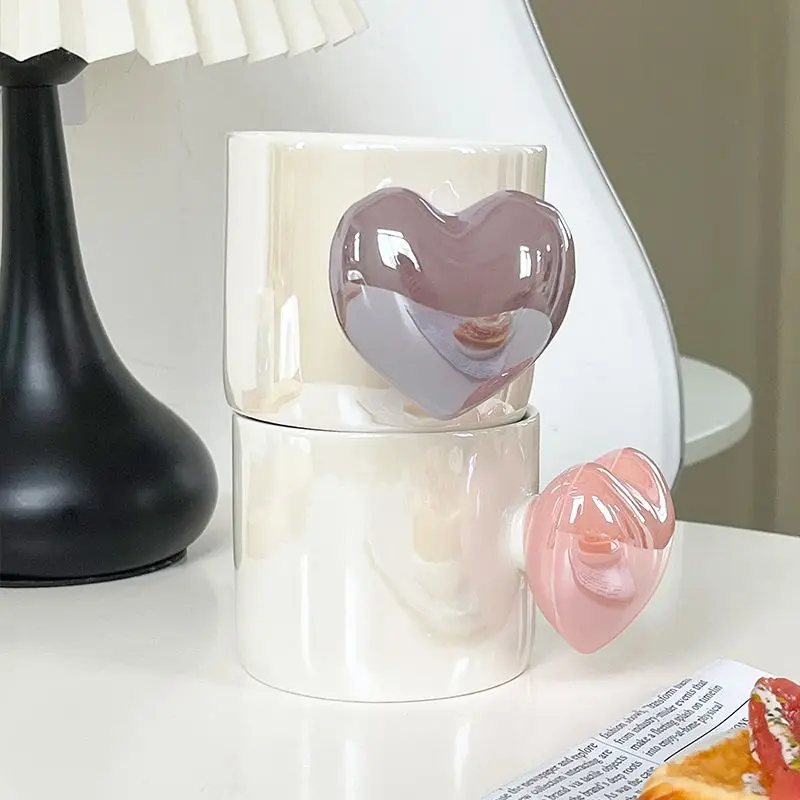 European Style Open Heart Shape Ceramic Coffee Cup Couple Gift Water Cup Abstract Heart Shape Three-dimensional Mug Office Mug