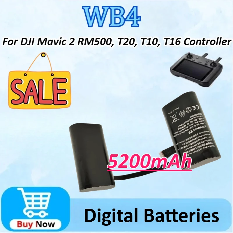 

Upgraded WB4-5000 7.4V/5200mAh Batteries Remote Controller Battery for DJI Smart Controller RM500 High-Capacity