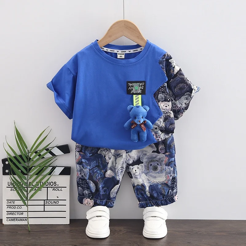 Children Cotton Clothes Summer Baby Boys Cartoon Bear T Shirt Shorts 2Pcs/Sets Infant Kids Fashion Toddler Tracksuits