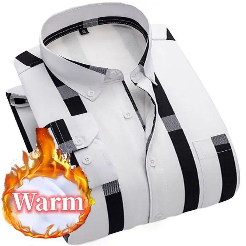 Men's Casual High Quality Soft Large Size Top Shirt Men's Fashion New Autumn Winter Casual Long Sleeve Plaid Shirt Thick Warm