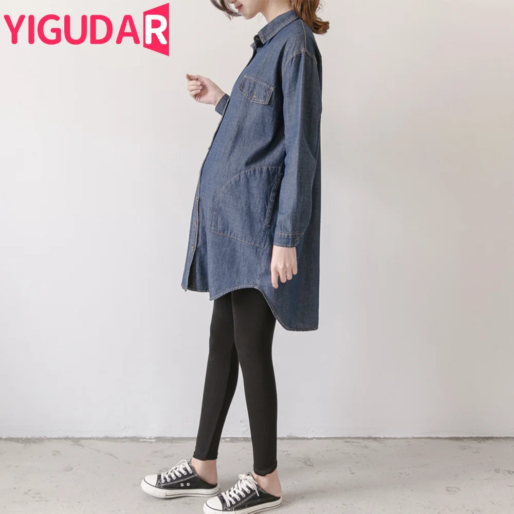 New Maternity Dress Clothes for Pregnant Women Casual Pregnancy photoshoot Dress Jeans long sleeve pregnant demin shirt