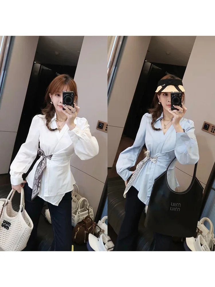 

Элегантная женская рубашка с длинным рукавом, с поясом на талии, из дышащего хлопка, модная, весна 2026, новый стиль, бренд Mimius