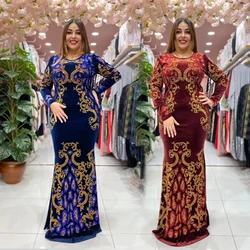 2024 New Muslim Velvet Maxi Dress Cocktail Party Evening elegante girocollo abito formale in velluto manica lunga Maxi Dress abbigliamento