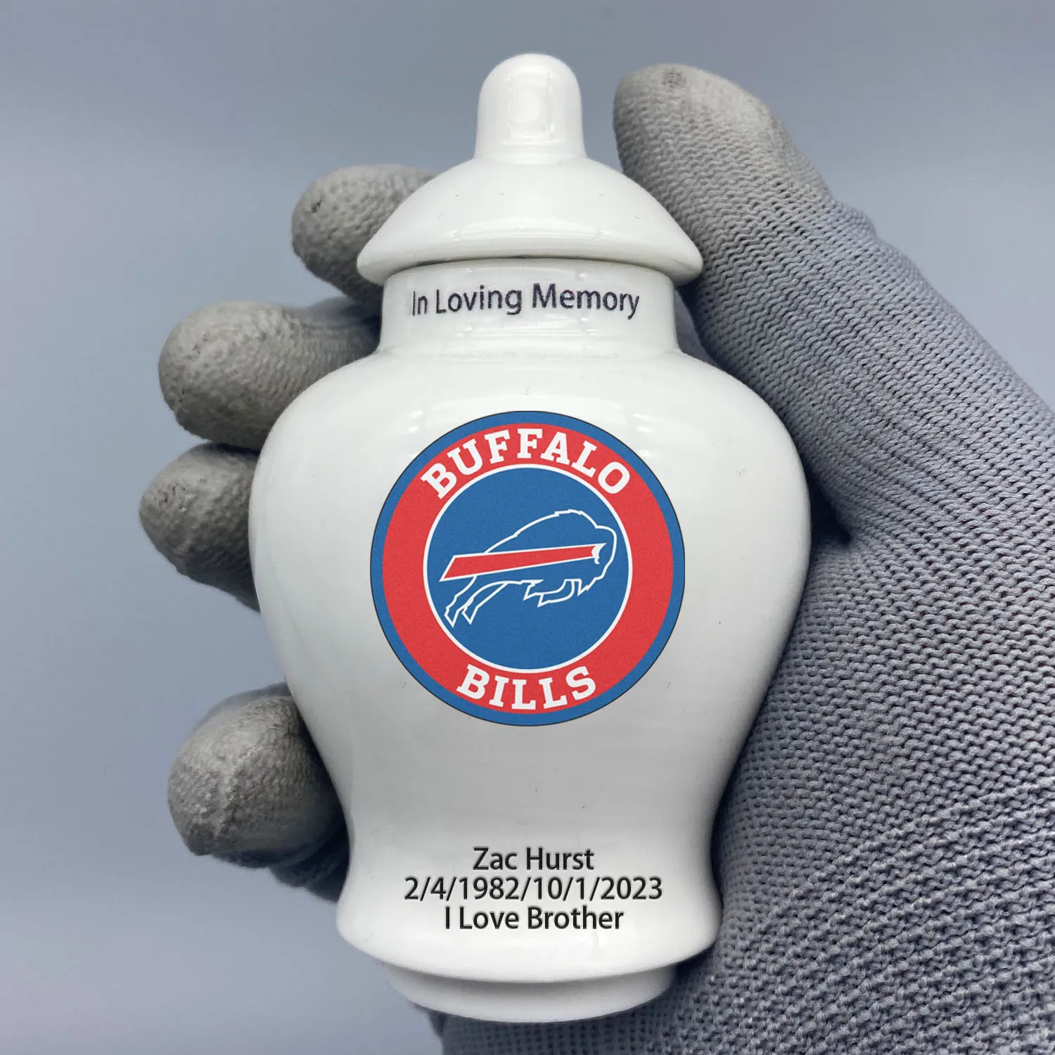 Mini Urn for Buffalo Bills-themed Logo Custom Urn.Send me the name/date you want to appear on the urn by Remarks Message.