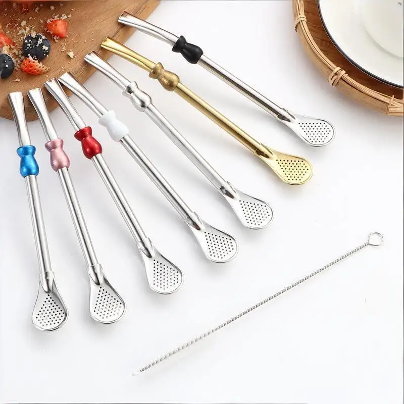 Yerba Mate Bombilla Coffee Spoons Milk Drinking Kitchen Tools Hot Sale Reusable Straw Spoon Stainless Steel 304 Tea Filter