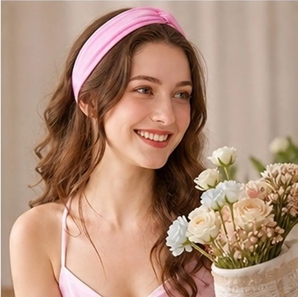 5Pcs Cotton Hair Bands Elastic Winter Headbands Stylish Colors Blue Grey Coffee Pink for Women Daily Use