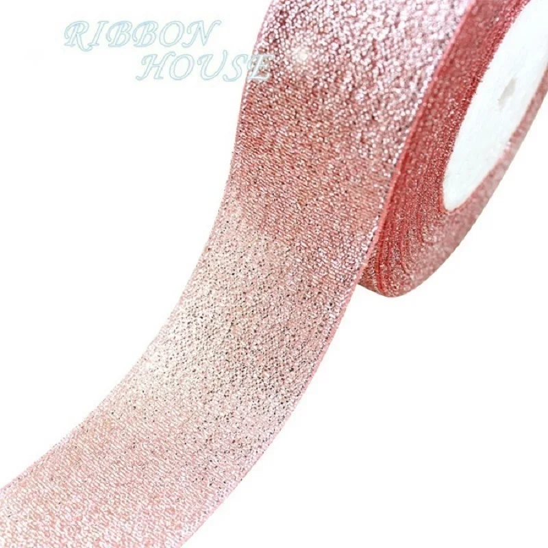 (25 Yards/Roll) Flesh Pink Metallic Glitter Ribbon Colorful Gift Package Ribbons Wholesale 6/10/20/25/40mm