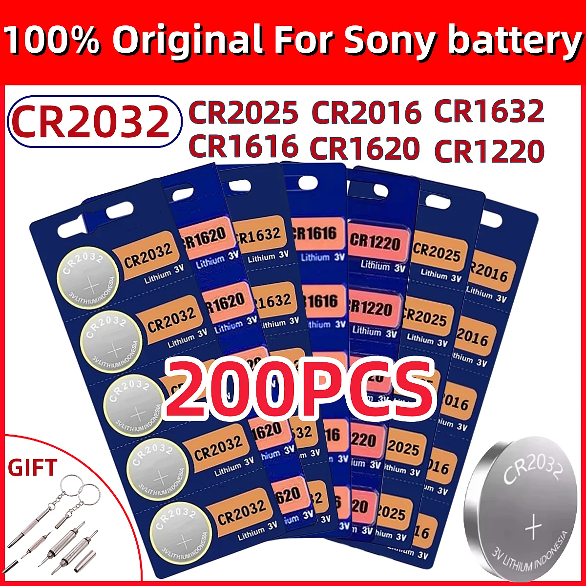 200 шт. 100% для Sony cr2032 батарейки для часов CR2025 cr2016 CR1632 CR1616 CR1620 CR1220 кнопка Cel 3 В литиевая батарея