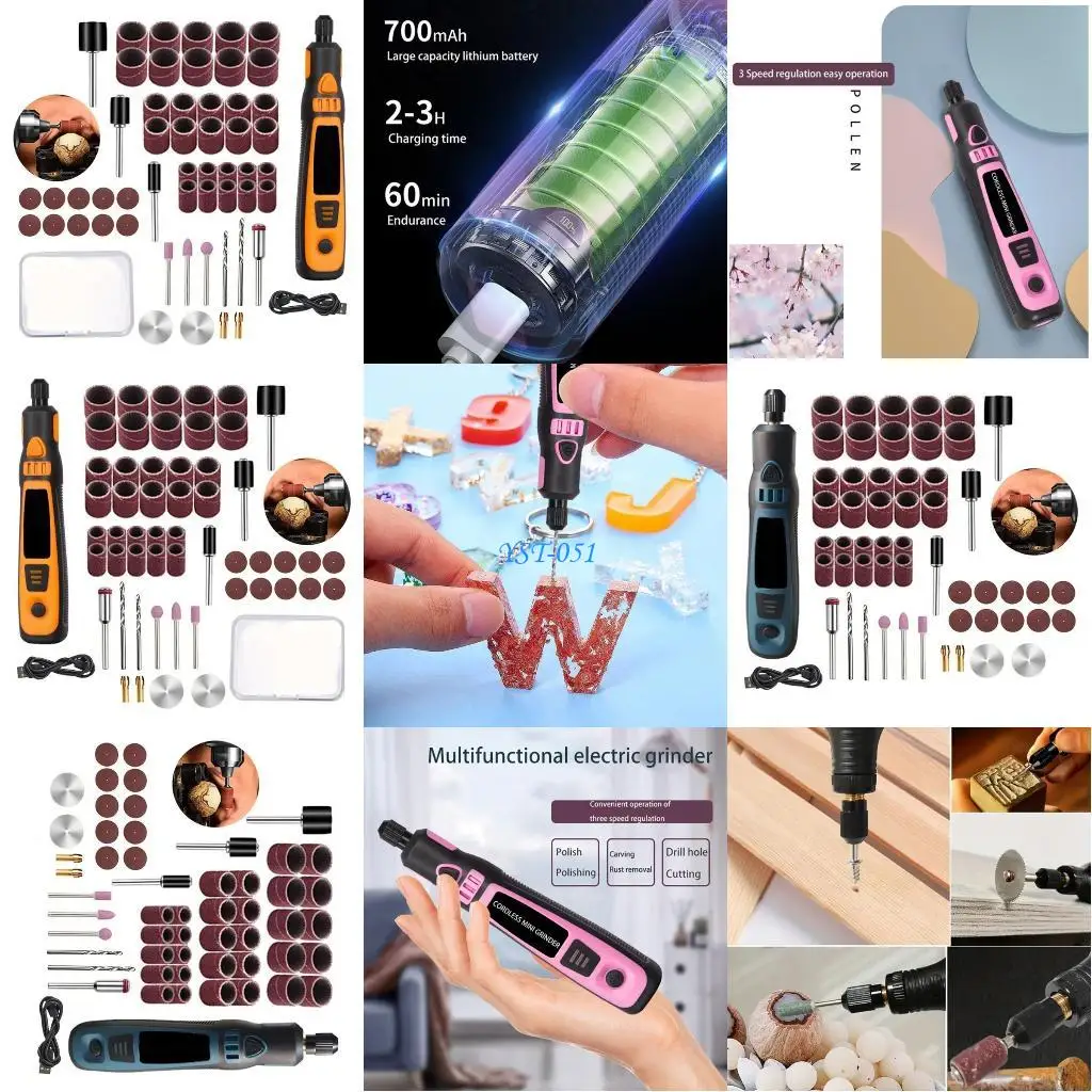 

E15A Complete 54 Attachment Engraving Tool Set Adjustable RPM Rechargeable Design For Extended DIY Crafting Projects