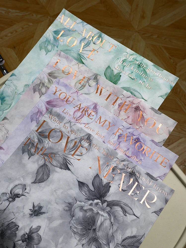 Valentine\'s Day Art Aesthetics Oil Painting Kraft Paper Sheets LOVE Hot Stamping Foil Flower Wrapping Paper