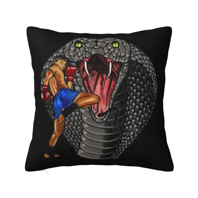 Luxury Gray Cobra Muay Thai Cushion Covers Polyester Martial Art Fighter Pillow for Sofa Car Square Pillowcase Home Decorative