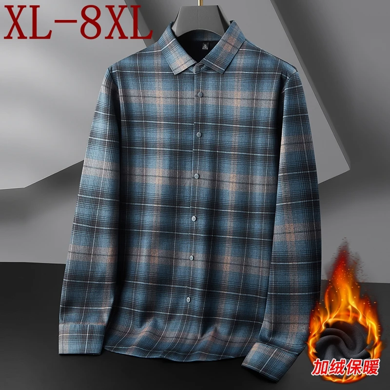 

8XL 7XL 6XL 2025 New Fall Winter High End Luxury Plus Velvet Shirt Man Thick Warm Mens Shirts England Style Plaid camisa social