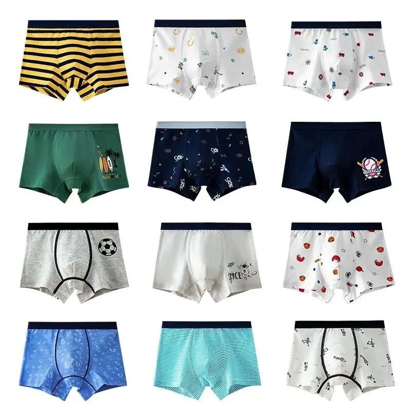 Boxer azul marinho para meninos, Roupa interior infantil, cuecas descascadas, roupas para meninos, 4 peças por lote