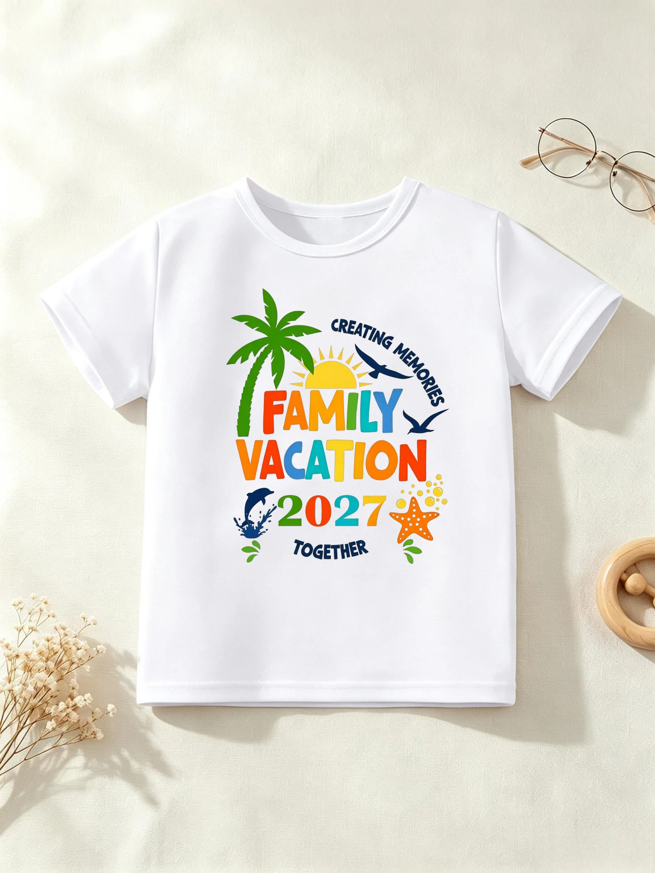 Family Vacation 2027 Making Memories Together Printed T Shirt Girls/Boys Seaside Vacation T-Shirt Funny T-Shirt