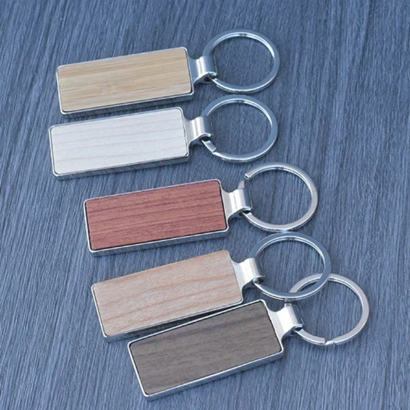 Customized Bamboo Wooden Metal Keychain Blank Walnut Wood Engraved Car Key Chain Personalized DIY Logo Keyring Gift For Firend