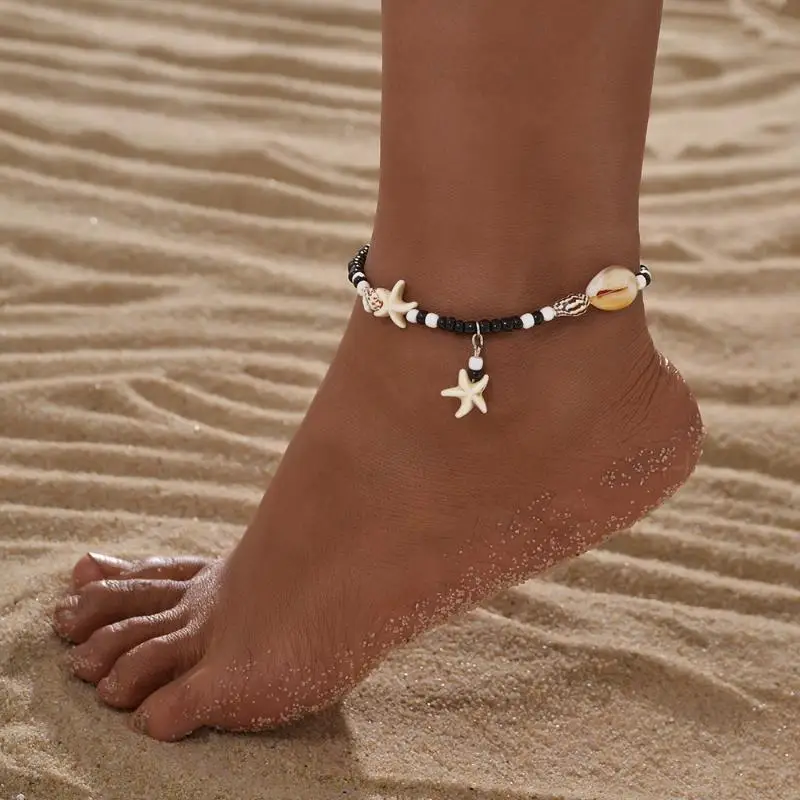 1Pcs Colorful Rice Beads Handmade Braided Rope Bracelet Bohemia Shell Anklet For Women Beach Barefoot Sandal Leg Chain Jewelry