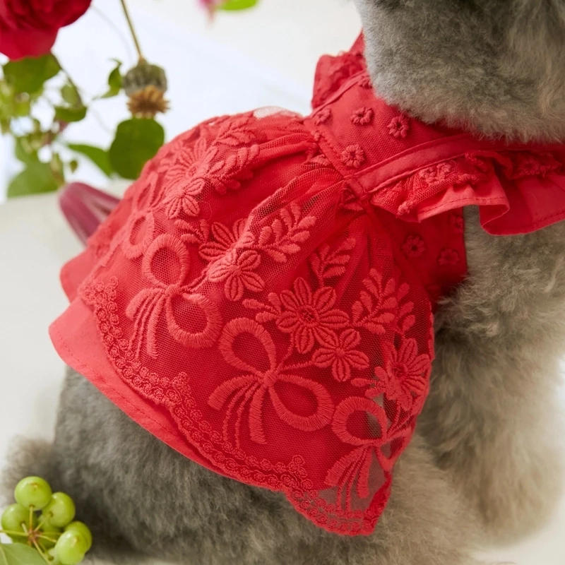 

Dog Dress Red Lace Ruffle Dress Pet Clothes Wedding Party Puppy Outfits Cat Dress Teddy Chihuahua Shih Tzu Clothes