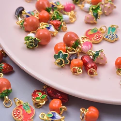 12Pcs/Lot Assorted Vegetables Cabbage Pumpkin Eggplant Charms Diy Enamel Fruit Peach Strawberry Pendant Girl Necklaces Jewelry