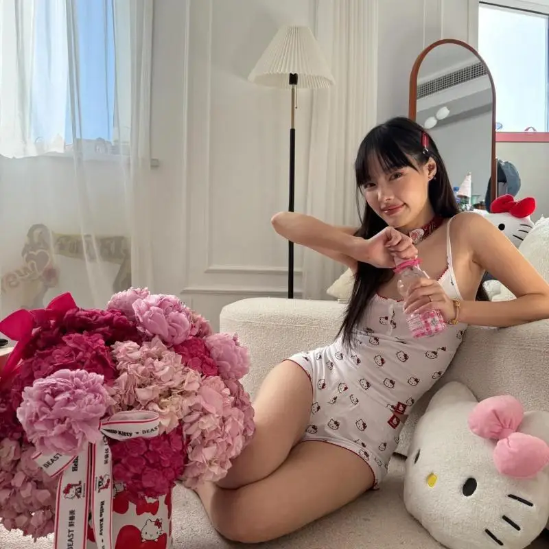 2 шт. пижамный комплект Sanrio, пижамный комплект Hello Kitty Pure Desire, домашняя одежда, шорты на слинге, летняя нагрудная подушка для милых девочек, домашняя одежда