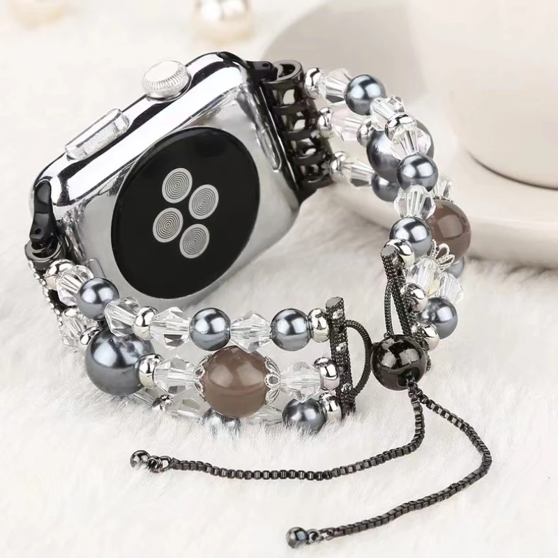 Jewelry Strap for Apple Watch Ultra/2 49mm 10 9 8 7 46mm 45mm 41mm Beaded Bracelet Wristband for 6 5 4 3 SE 44mm 42mm 40mm Band