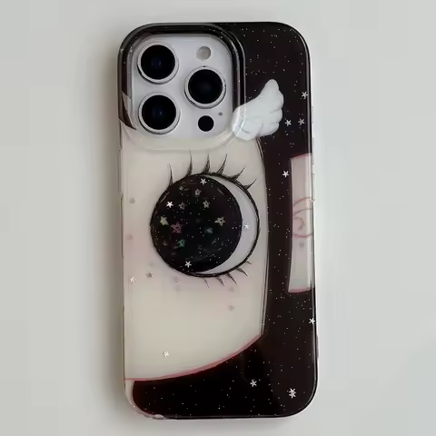 INS Fashiy Cute Big Eyed girl Phone Case for Samsung Galaxy S25 S24 S23 S22 S21 FE Ultra Plus 4G 5G Feather Texture Back Cover