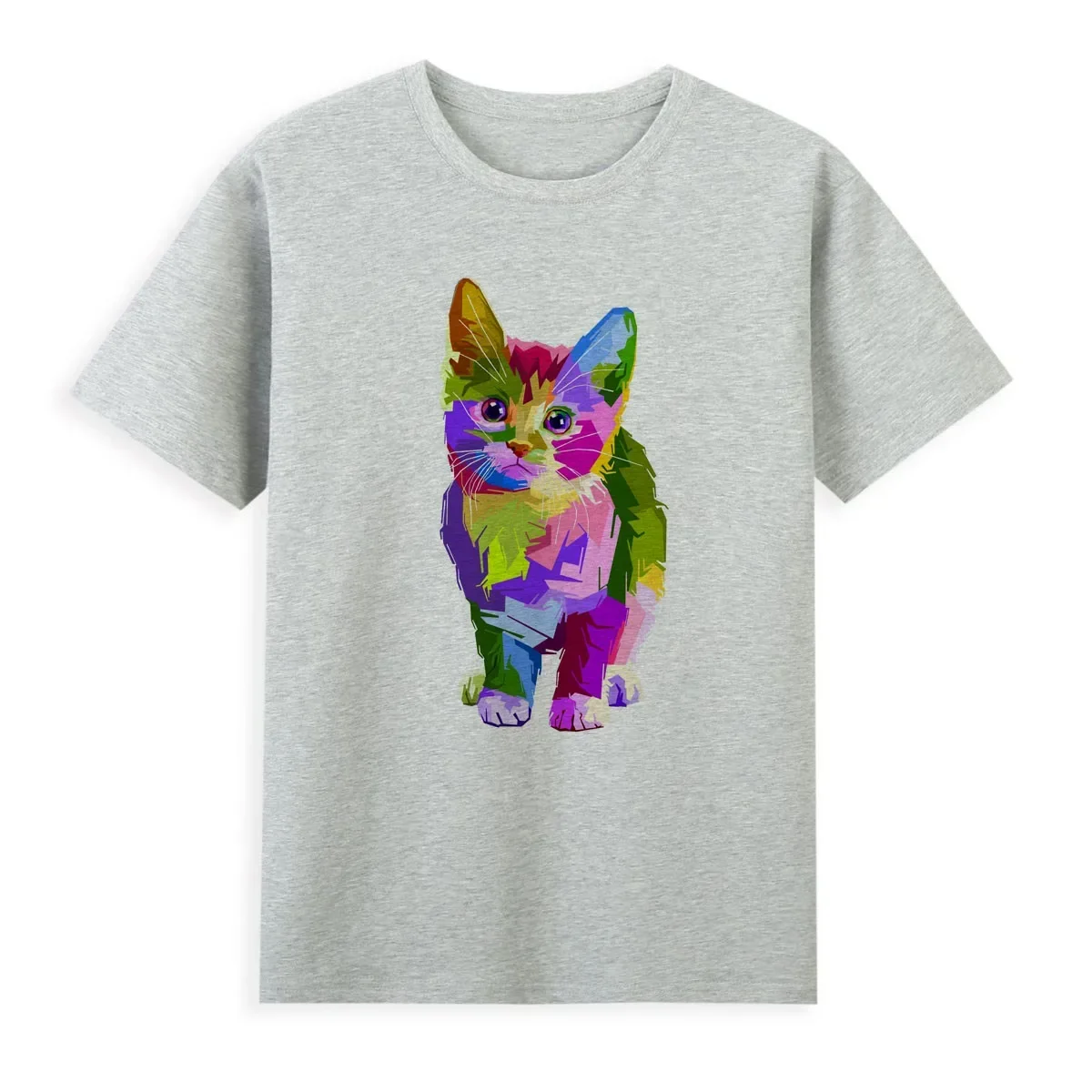 

Summer new Harajuku style T-shirt 3D cartoon color cat print men's T-shirt round neck comfortable brand top