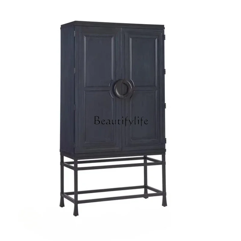 

pg45French Retro Solid Wood Sideboard Simple Living Room Double Door American Light Luxury Wine Cabinet
