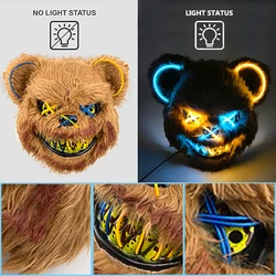 Halloween Creepy animal bloody bear Mask led light up scary mask luminous furry mask with ears for Halloween Cosplay Costume