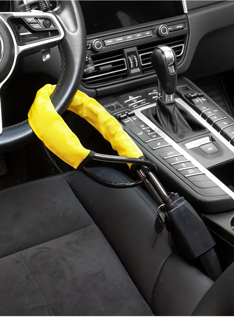 Car Steering Wheel Lock, Bold Cable Handlebar Lock, Car Seat Belt Buckle Lock Universal