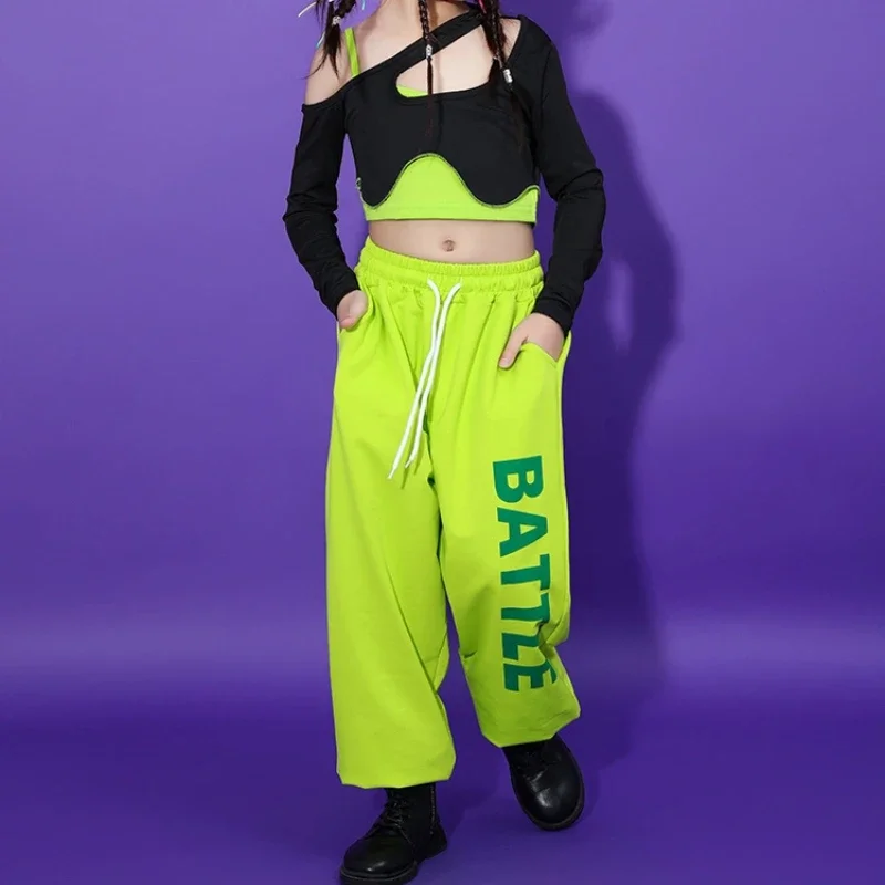 Traje de dança jazz infantil, performance de pista de meninas, conjunto de roupas da moda, dança de rua infantil, estilo hip-hop