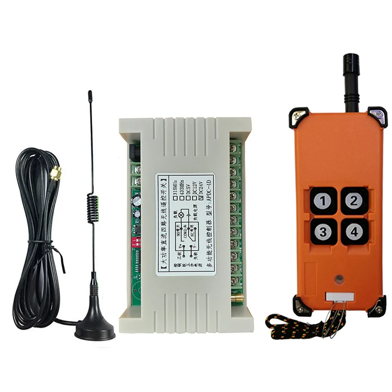 433mhz DC 12V 24V 4CH 4 Channel 30A RF Wireless Remote Control System Receiver Transmitter Universal power industrial 200-3000m