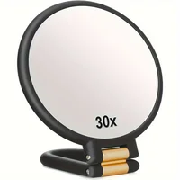 Espejo de maquillaje portátil de doble cara ajustable 360, aumento 1X 30X, portátil, apto para viajes, sin baterías, elegante marco dorado negro