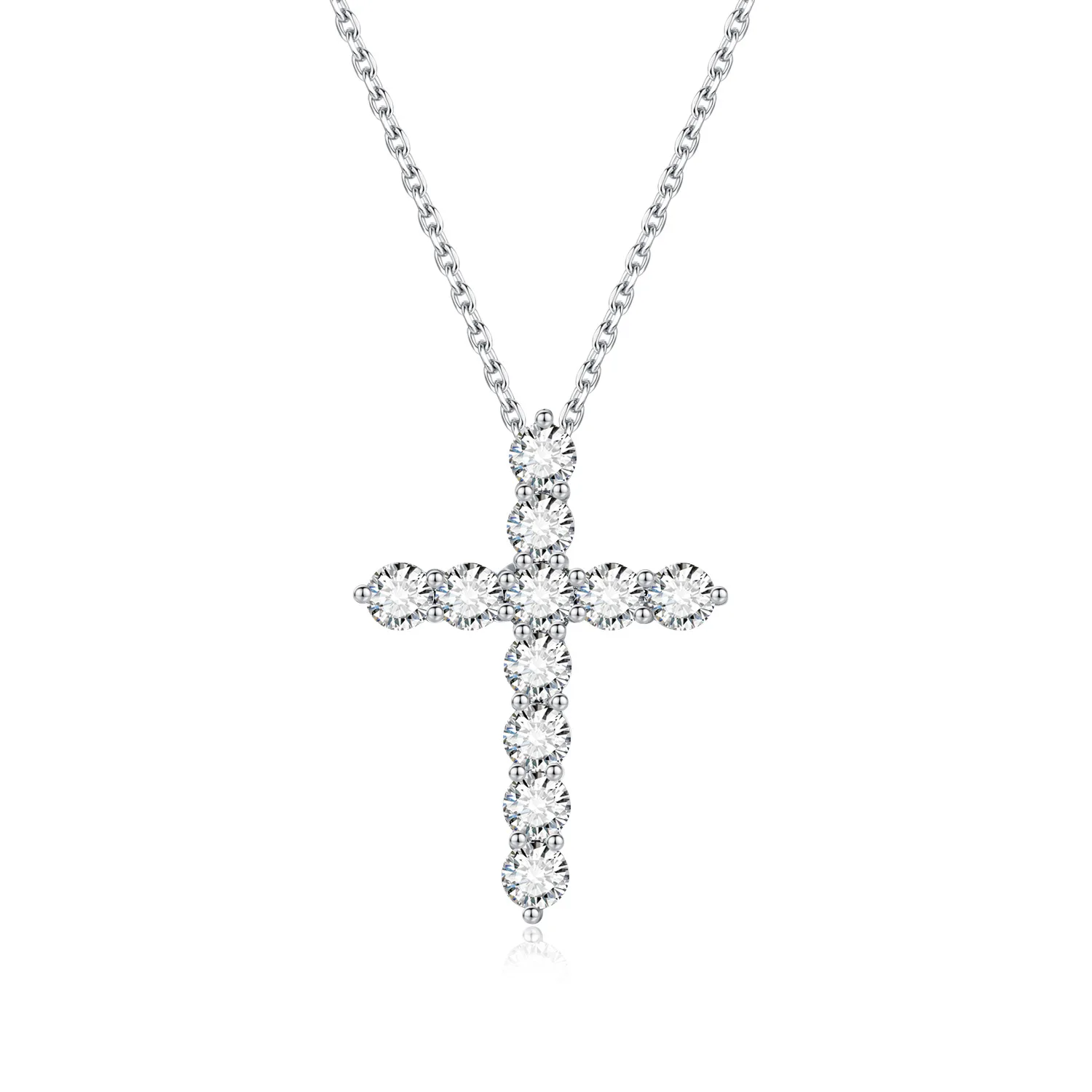 18K White Gold Platinum Lab Grown Diamond Cross Pendant Necklace Real Diamond AU750 Religious Fine Jewelry Gift for Women