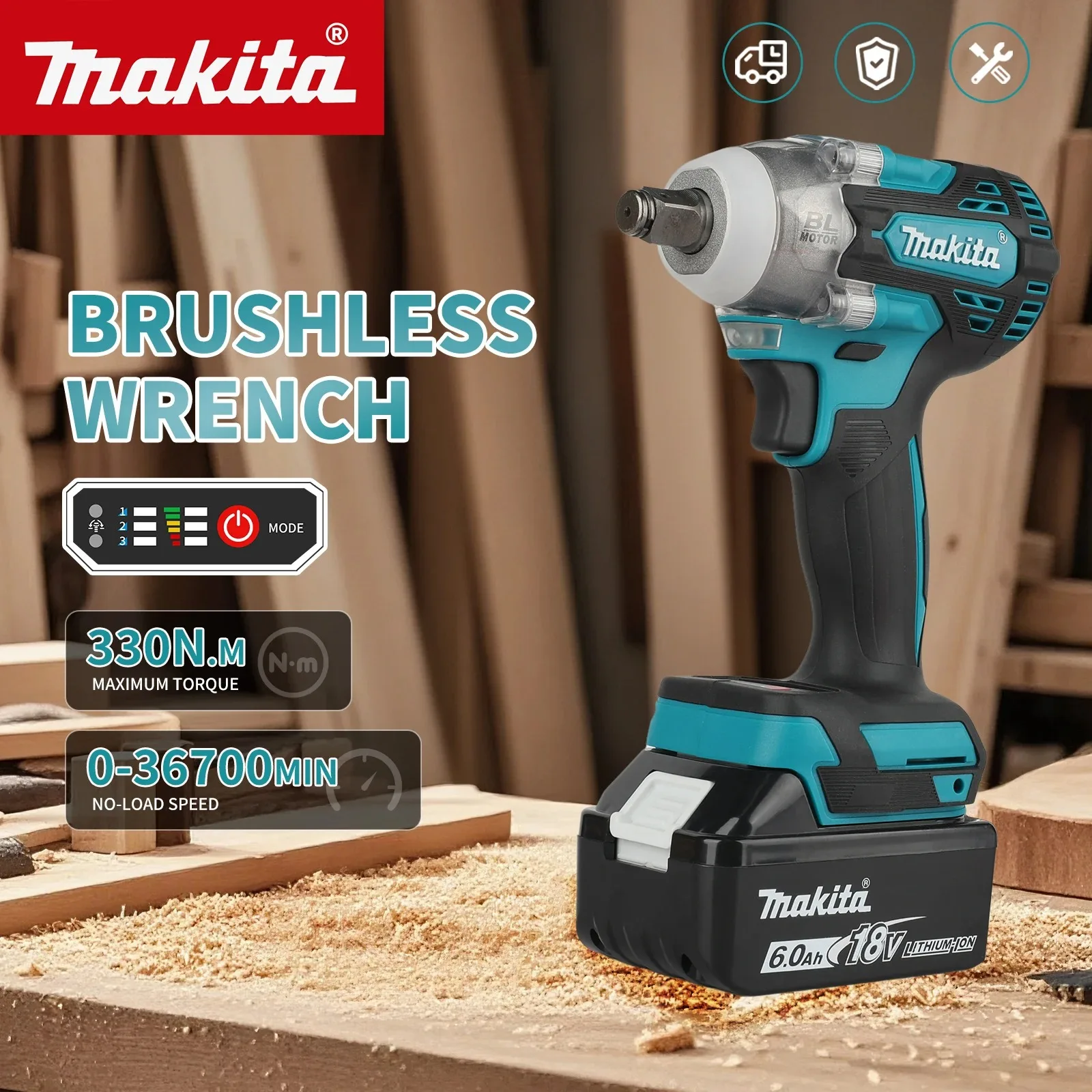 

Бесщеточный ударный гайковерт Makita DTW300 18В, 330 Нм, 0-3800 об/мин, 6.0 Ач, с вольфрамовым валом для автомобильных и промышленных работ по затяжке болтов