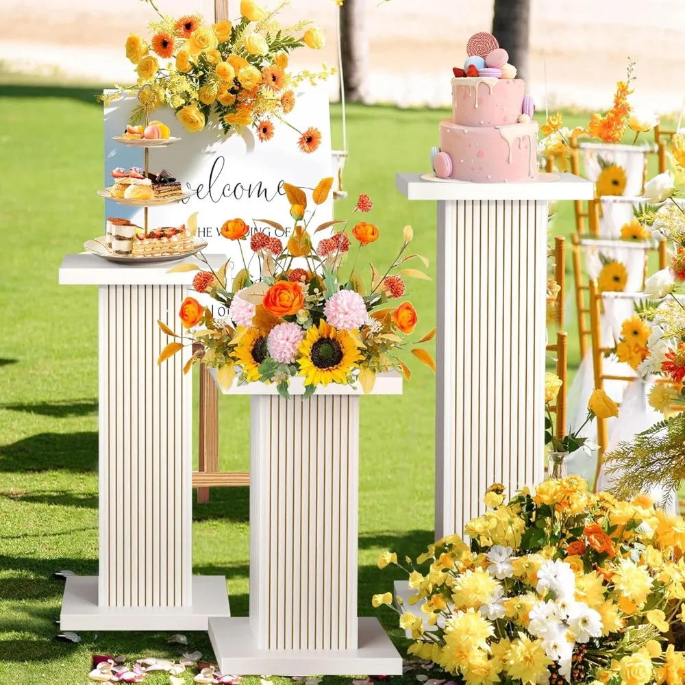

3PCS Square Pedestal Stand for Party,White Wood Display Pedestal Stands for Parties,Fluted Plinth Pillars Table Stands for Weddi