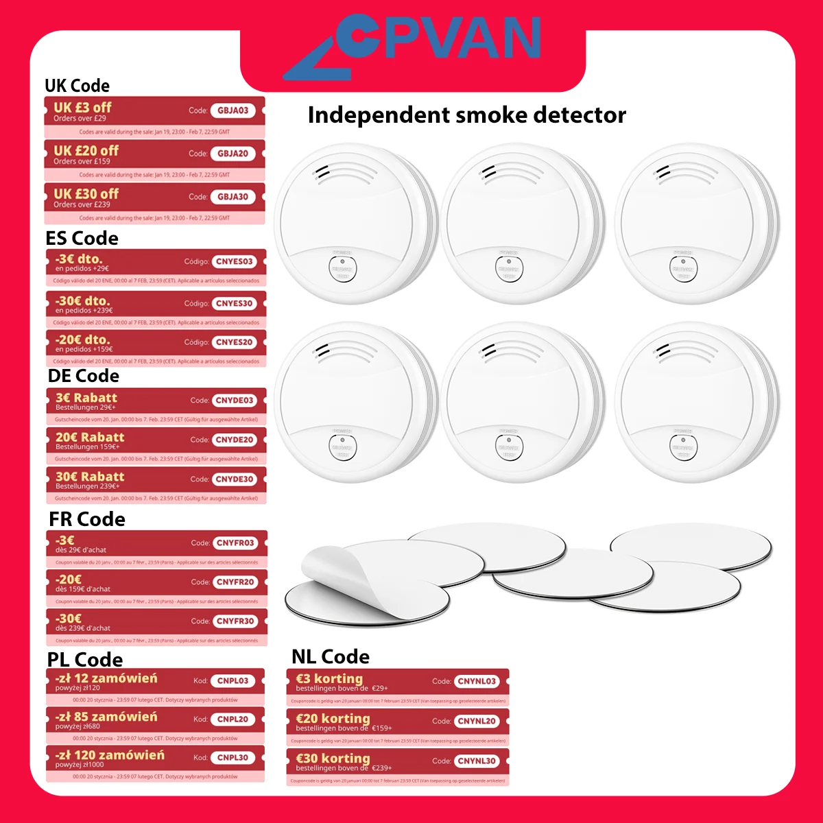 CPVAN Smoke Detector with Magnetic Holder, Fire Alarm 9 V Block Alkaline Battery Fire Detector Complies with EN14604 smoke alarm