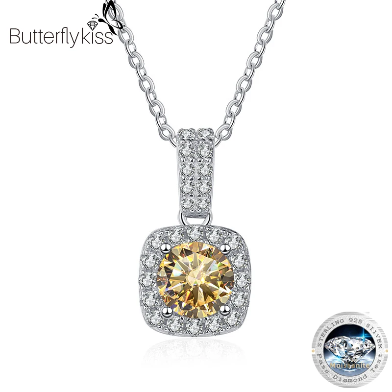 

Женское ожерелье Butterflykiss 1/2 карата с муассанитом S925, серебряное покрытие Pt950, неаллергенная квадратная инкрустация, роскошный кулон, ювелирные изделия