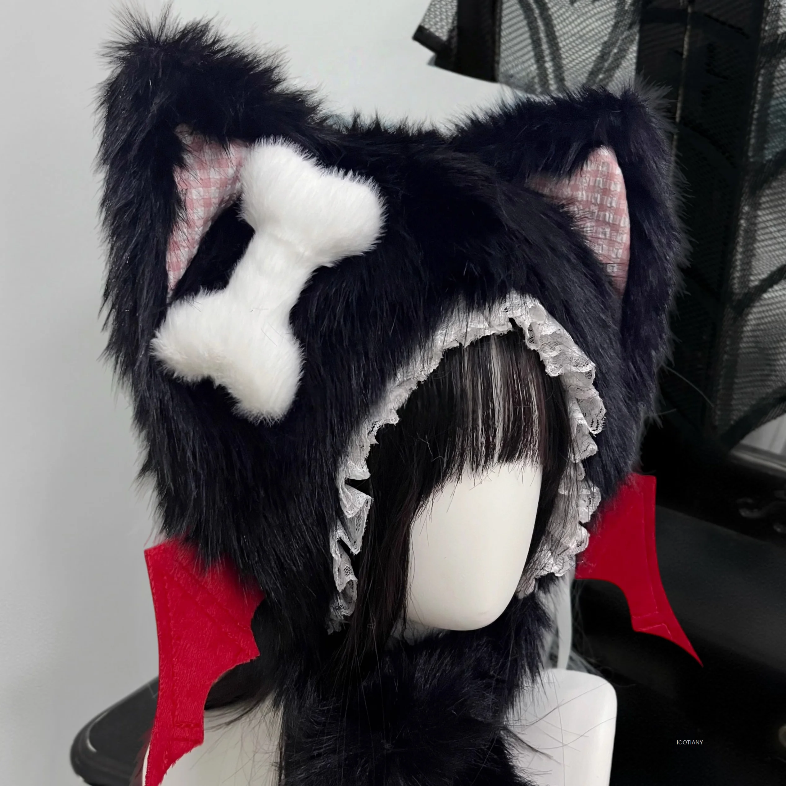 Subcultura punk anjo diabo asas chapéu de malha cosplay lolita gótico escuro y2k menina quente earmuffs acessórios inverno quente gato orelha chapéu