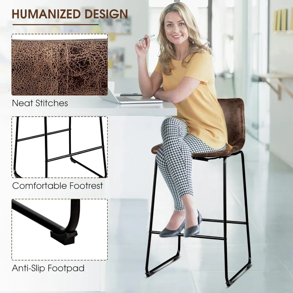 30インチのハイバックレザーバースツール2脚セット、キッチンアイランド、パブチェア用