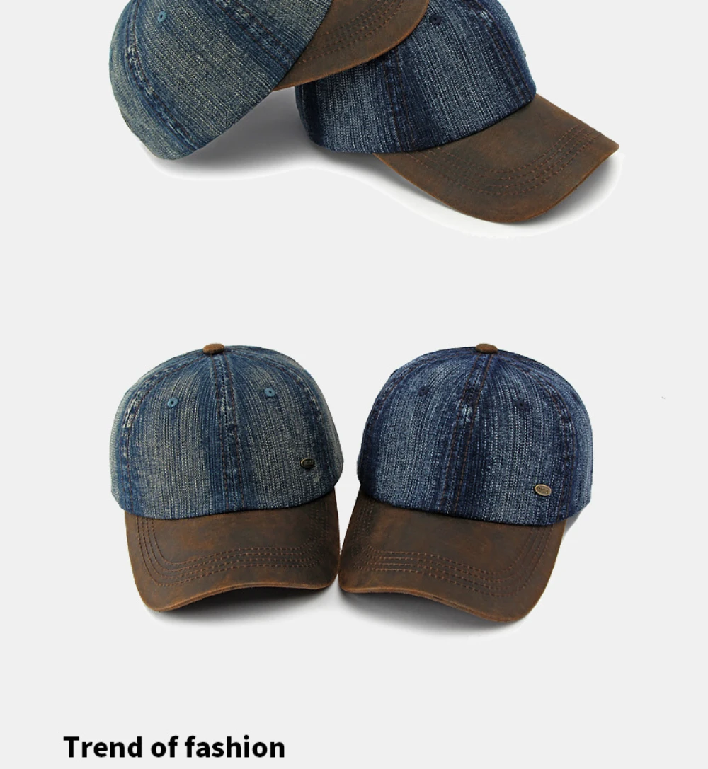 HT5132 Ganzjahres-Denim-Cap für Herren und Damen 2026 Neue Verstellbare Baseballkappe 100% Baumwolle 6 Paneele Snapback Cap Patchwork Hip-Hop-Kappe – Detail 3