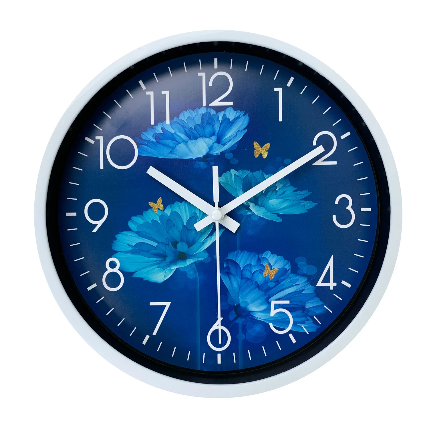 Blaue Lotus und gelbe Schmetterling Design Wanduhr, nach Hause stumme Uhr, dekorieren Wohnzimmer,