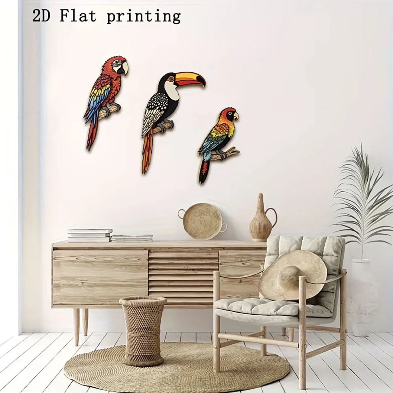 3Pcs Tropical Bird 2DFlat Acrylic Wall Decor Macaw Toucan Parrot Wall Plaque Colorful Bird Cutout Wall Hanging Living Room Decor