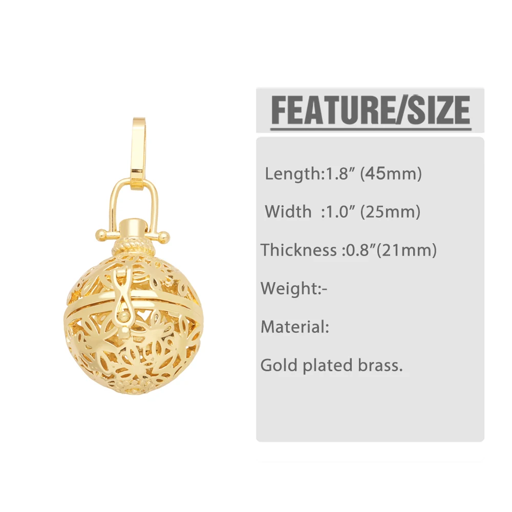 OCESRIO Chime Music Angel Ball Caller Locket Necklace Pendant Copper Gold Plated Essential Oil Jewelry Making Supplies pdtb171