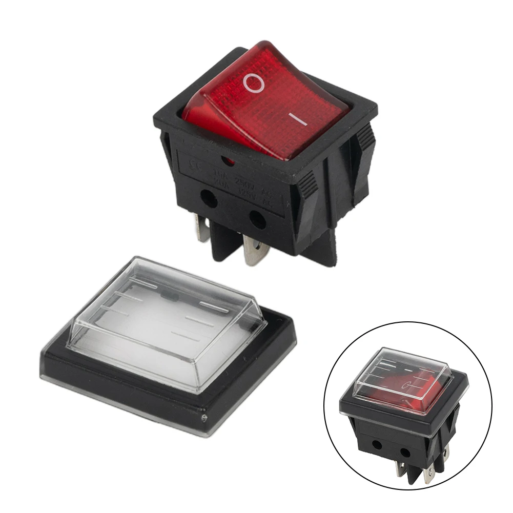 Double Card Machine Rocker Switch 16A 250VAC / 20A 125VAC 4 Pins RED Replacement Accessory Illuminated KCD4 Kit