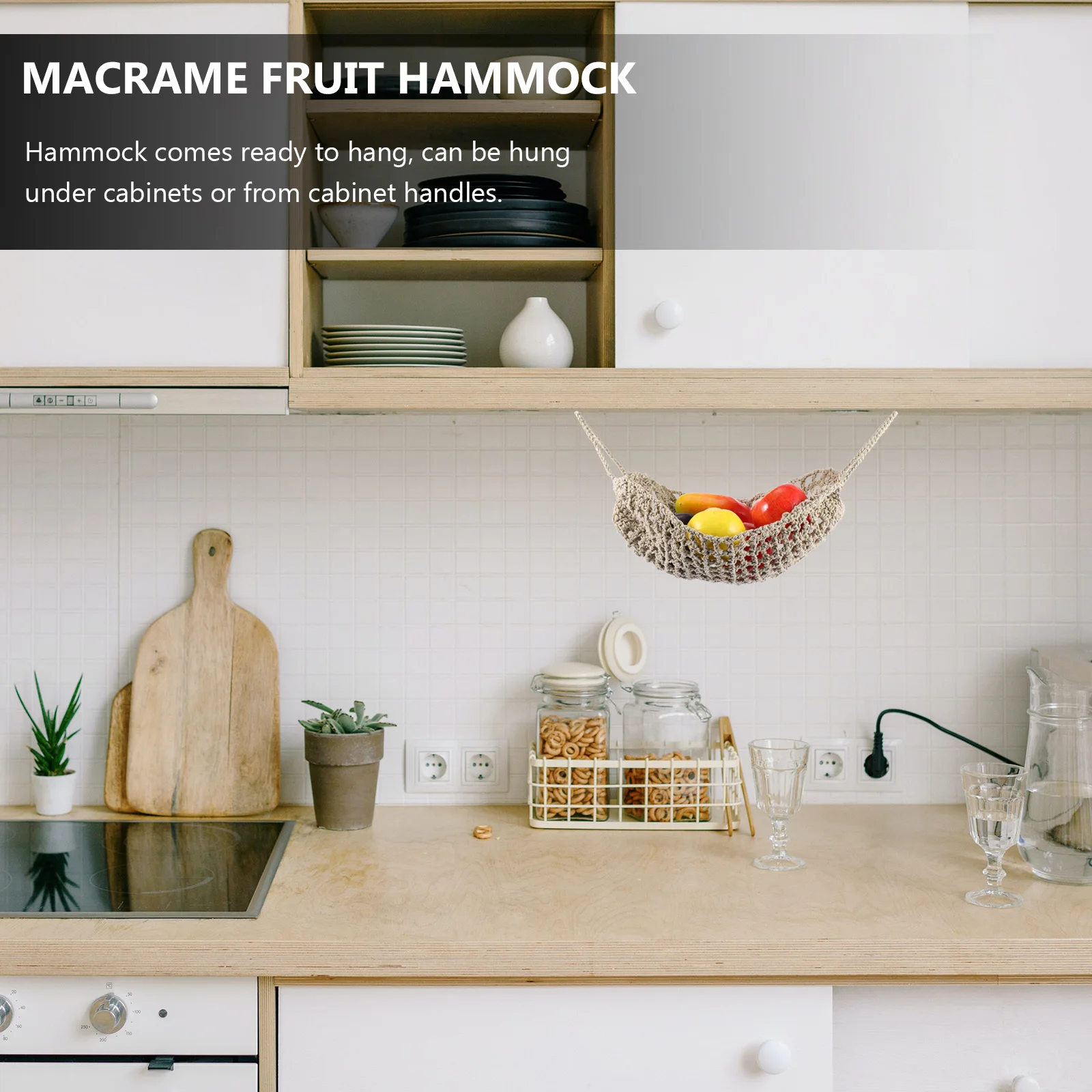 

Hanging Fruit Basket Under Shelf Macrame Fruit Hammock Storage Bag for Bananas Apples Tomatoes Onions Kitchen Pantry