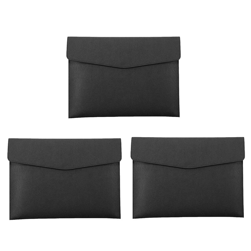 

3X PU Leather A4 File Folder Document Holder Waterproof Portfolio Envelope Folder Case With Snap Closure(Black)