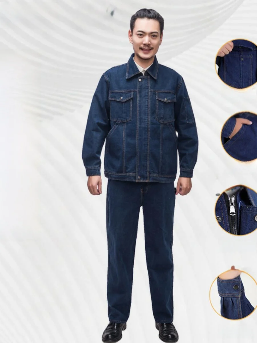 

Утепленный джинсовый рабочий костюм для защиты труда, осенне-зимний, термостойкий, для сварки, с длинными рукавами, износостойкий