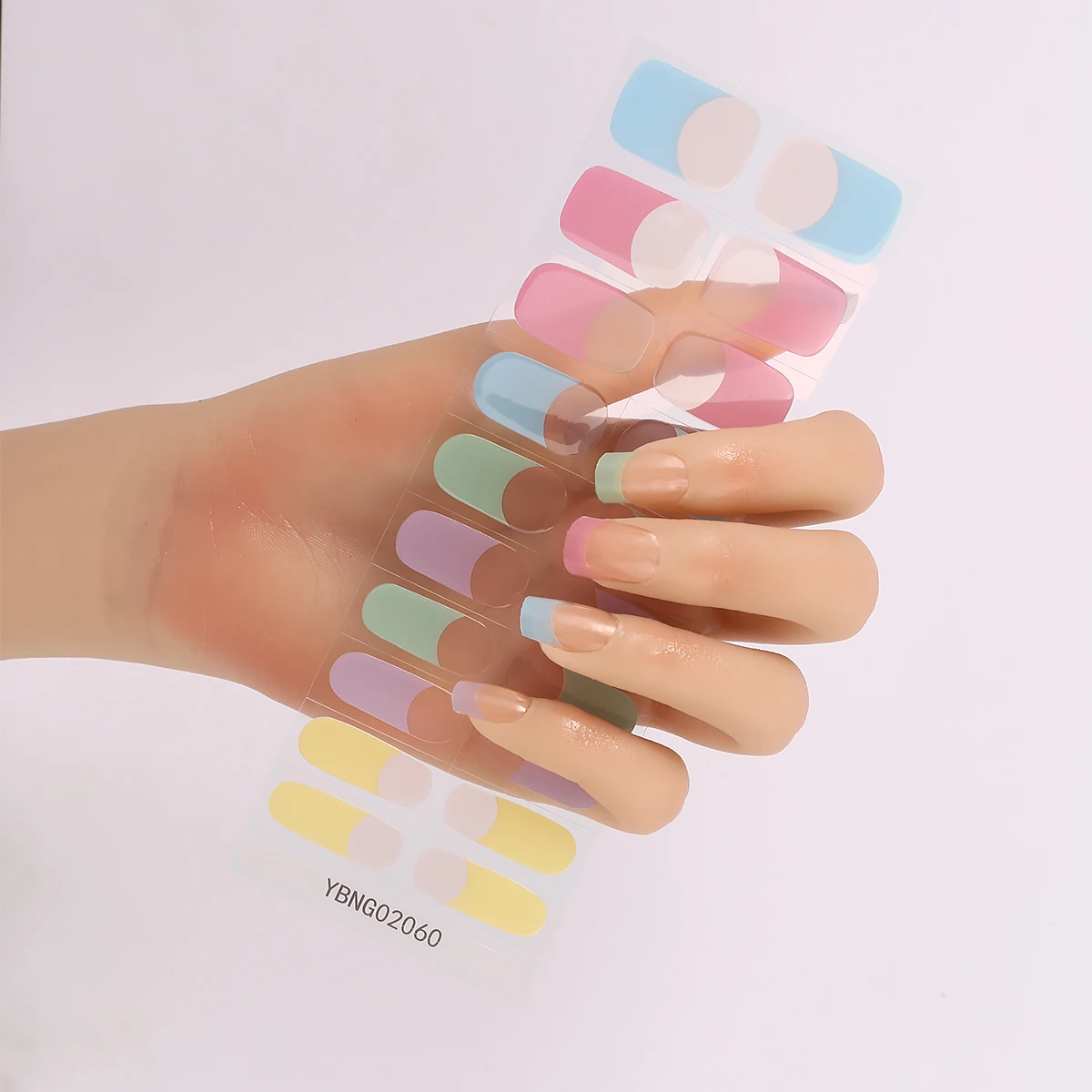20 Strips French Style Durable Semi Cured Gel Nail Stickers UV for Long-Lasting Wear and Shine
