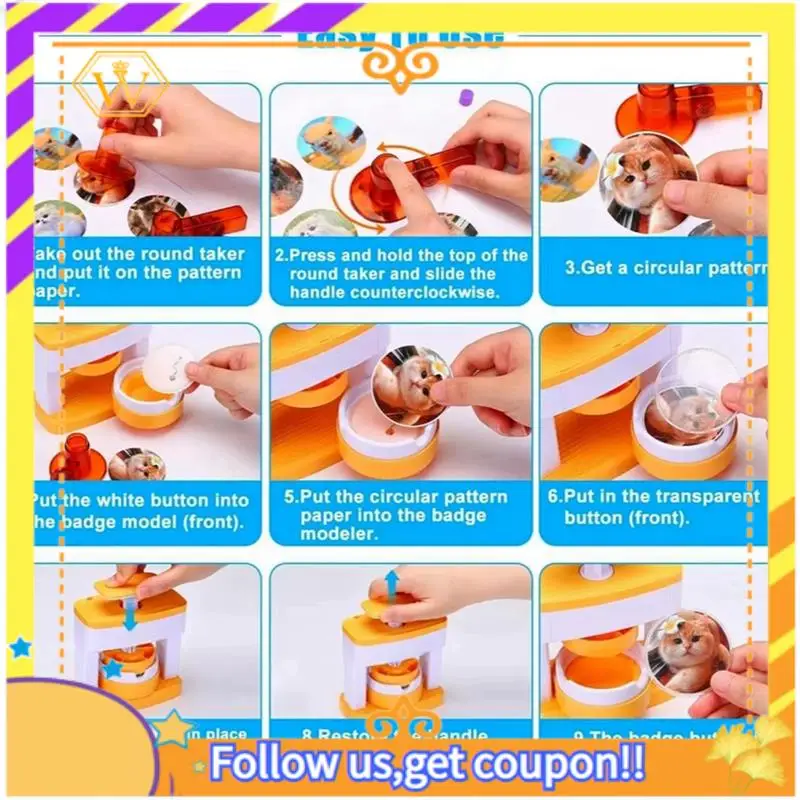 Latest-Simple Badges Button Maker Machine Button Part , DIY Pin Badge Button Press Machine 48Pcs Button Parts